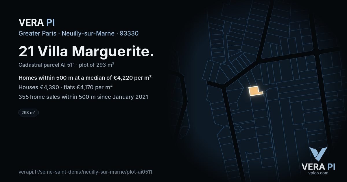 21 Villa Marguerite, Neuilly-sur-Marne at night – the plot lit, the parcels around coloured by the prices near them