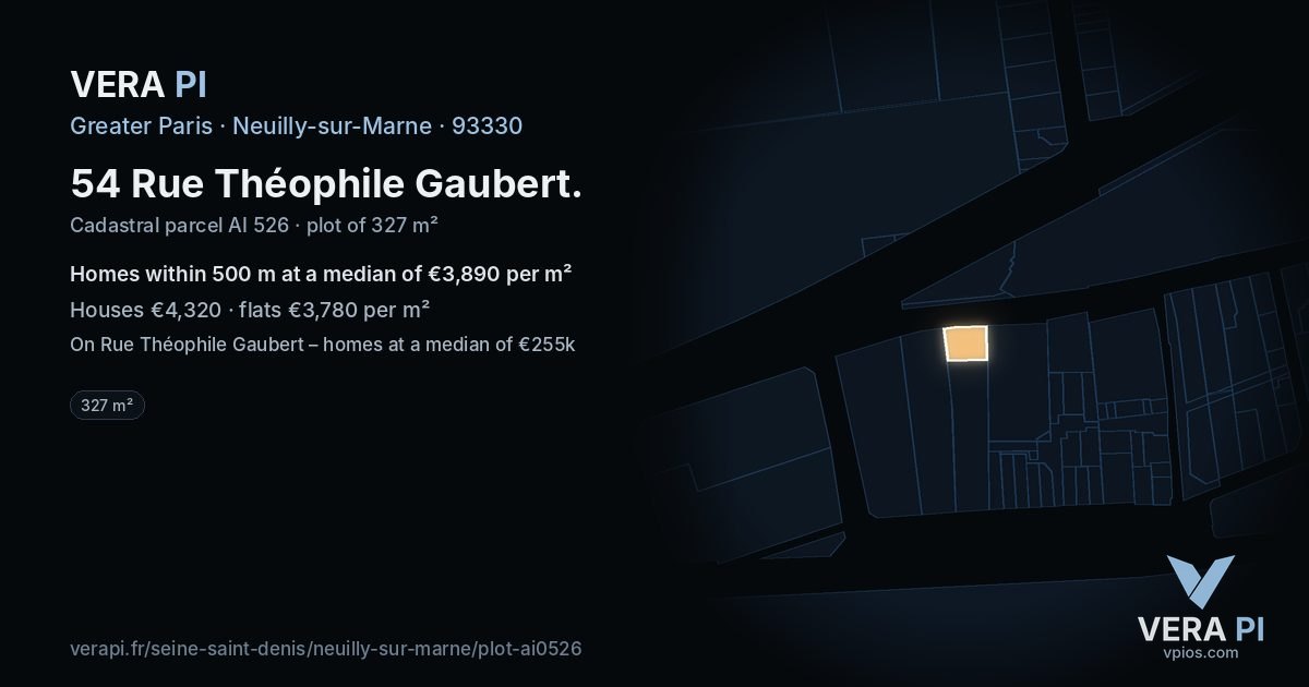 54 Rue Théophile Gaubert, Neuilly-sur-Marne at night – the plot lit, the parcels around coloured by the prices near them