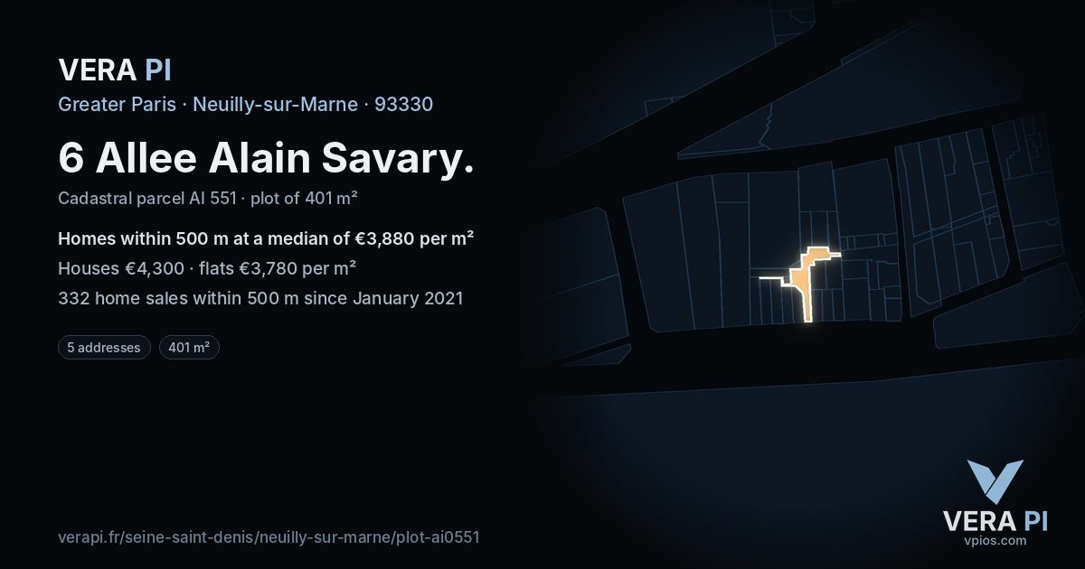 6 Allee Alain Savary, Neuilly-sur-Marne at night – the plot lit, the parcels around coloured by the prices near them