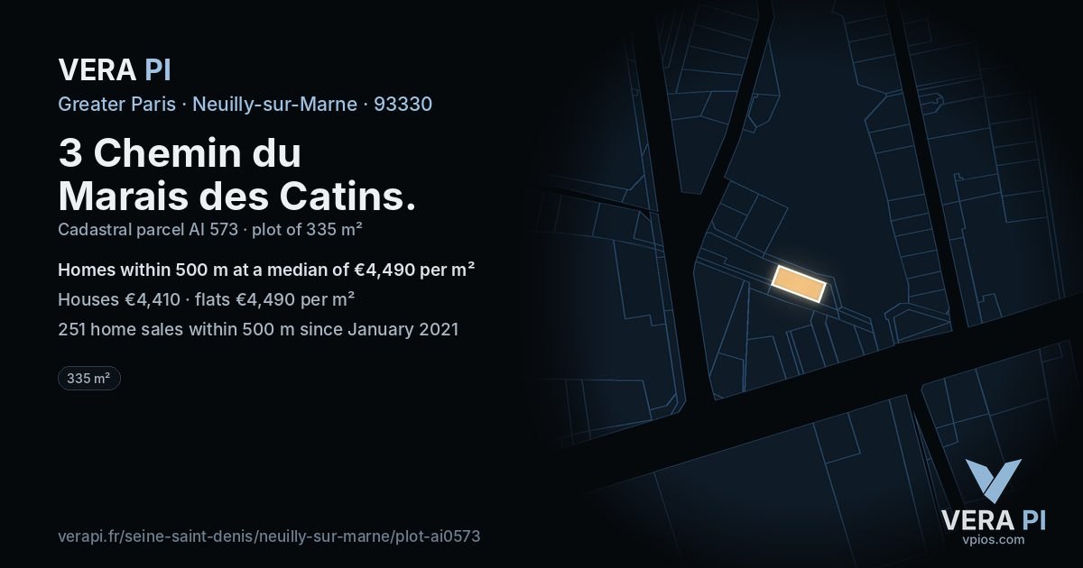3 Chemin du Marais des Catins, Neuilly-sur-Marne at night – the plot lit, the parcels around coloured by the prices near them