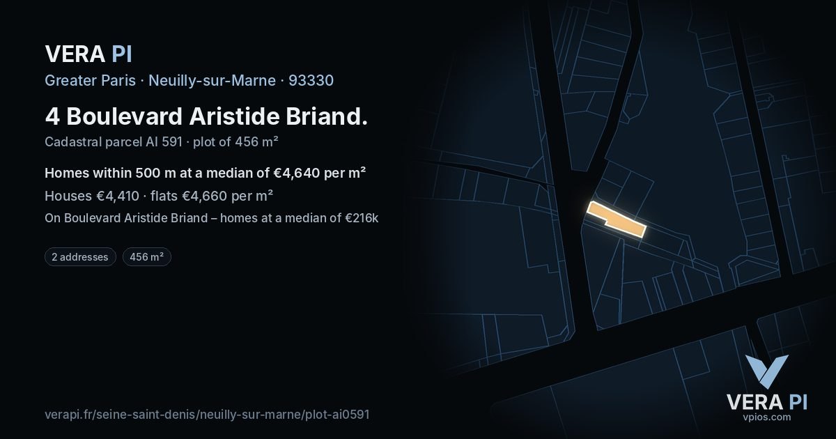 4 Boulevard Aristide Briand, Neuilly-sur-Marne at night – the plot lit, the parcels around coloured by the prices near them