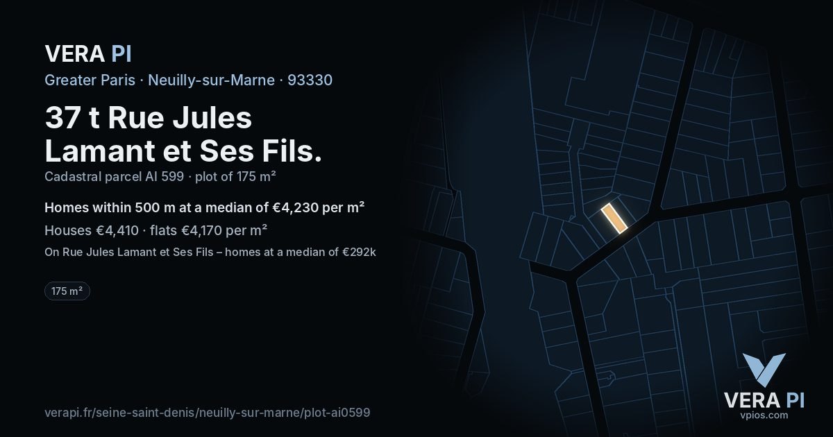 37 t Rue Jules Lamant et Ses Fils, Neuilly-sur-Marne at night – the plot lit, the parcels around coloured by the prices near them