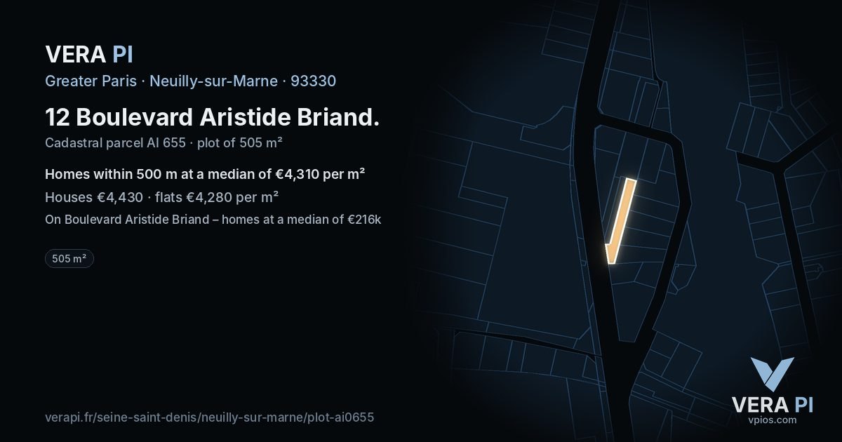 12 Boulevard Aristide Briand, Neuilly-sur-Marne at night – the plot lit, the parcels around coloured by the prices near them
