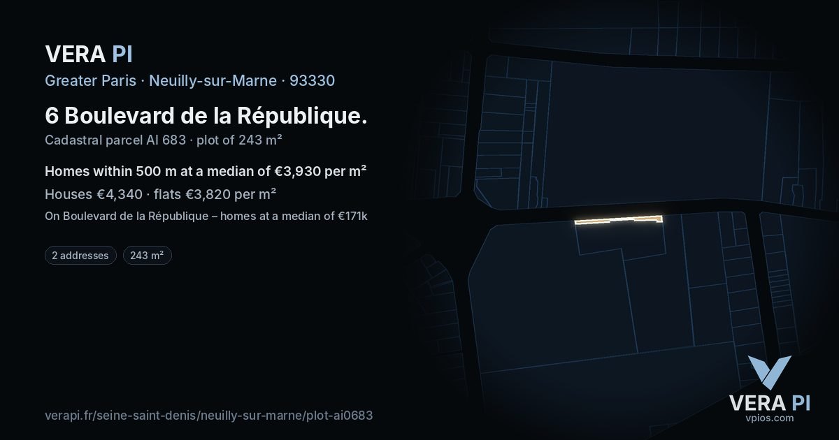6 Boulevard de la République, Neuilly-sur-Marne at night – the plot lit, the parcels around coloured by the prices near them