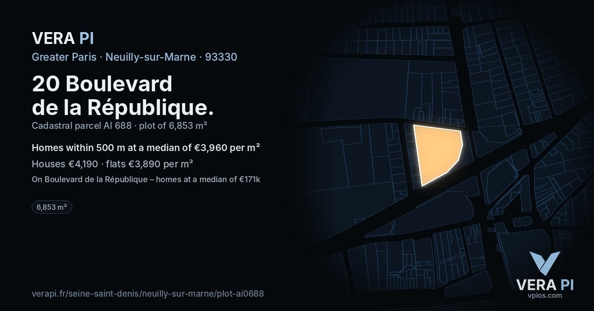 20 Boulevard de la République, Neuilly-sur-Marne at night – the plot lit, the parcels around coloured by the prices near them