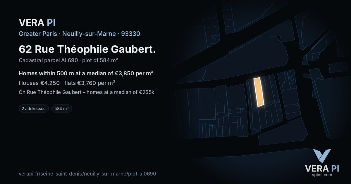 62 Rue Théophile Gaubert, Neuilly-sur-Marne at night – the plot lit, the parcels around coloured by the prices near them