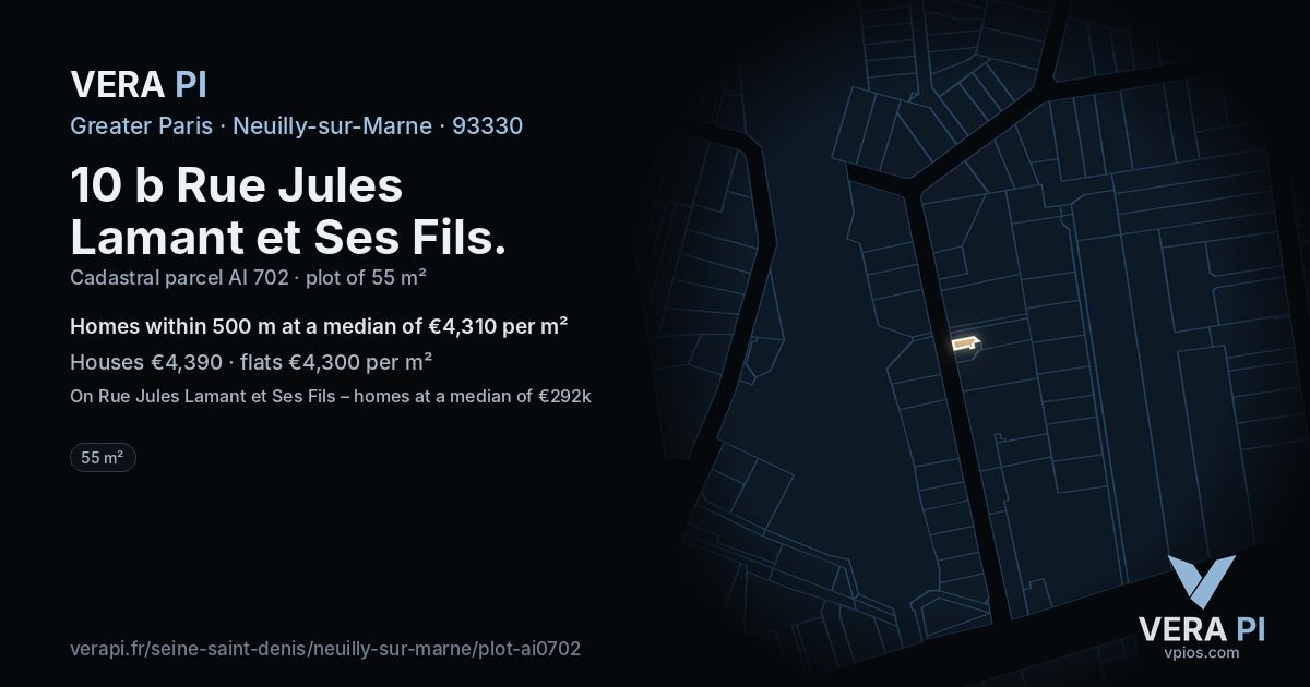 10 b Rue Jules Lamant et Ses Fils, Neuilly-sur-Marne at night – the plot lit, the parcels around coloured by the prices near them