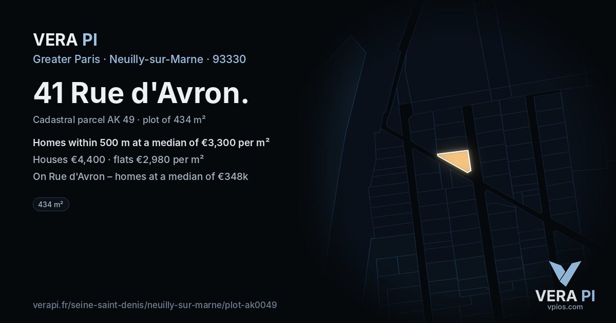 41 Rue d'Avron, Neuilly-sur-Marne at night – the plot lit, the parcels around coloured by the prices near them