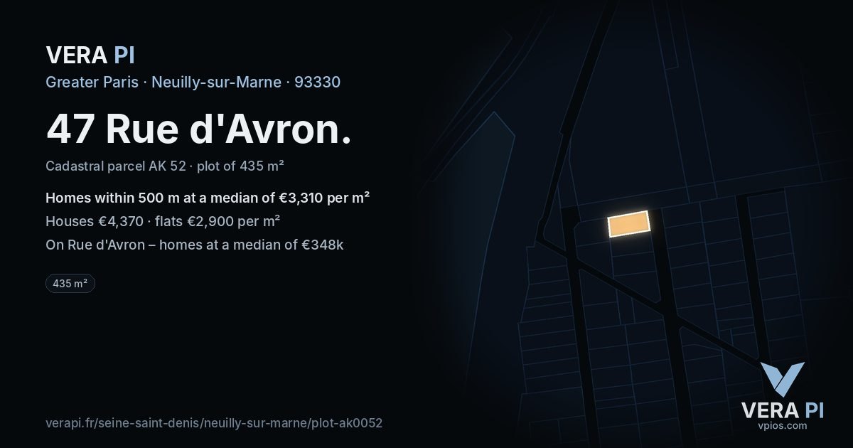 47 Rue d'Avron, Neuilly-sur-Marne at night – the plot lit, the parcels around coloured by the prices near them