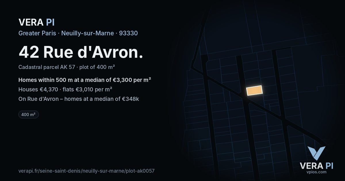 42 Rue d'Avron, Neuilly-sur-Marne at night – the plot lit, the parcels around coloured by the prices near them