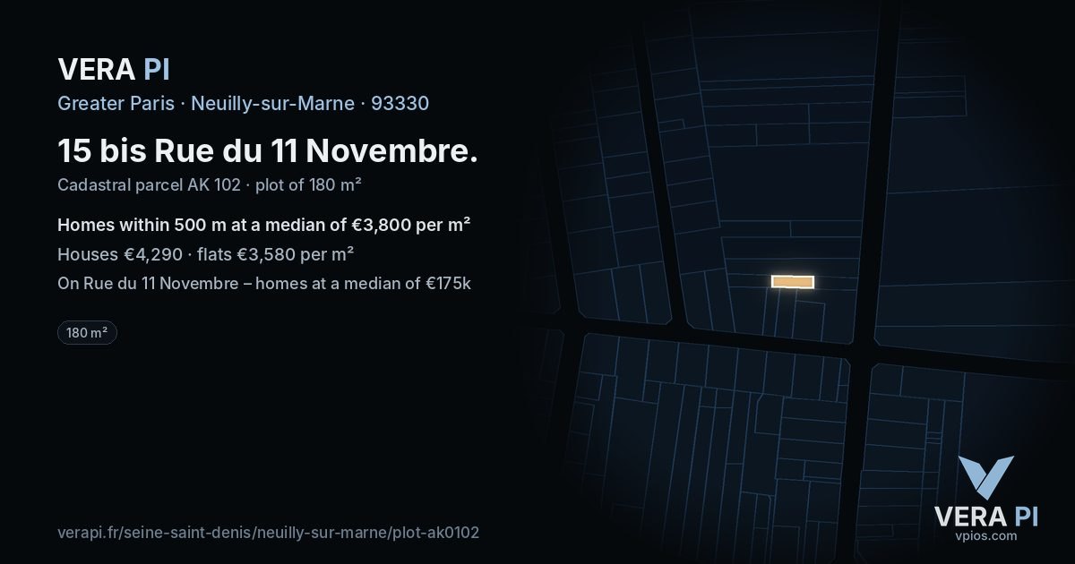 15 bis Rue du 11 Novembre, Neuilly-sur-Marne at night – the plot lit, the parcels around coloured by the prices near them