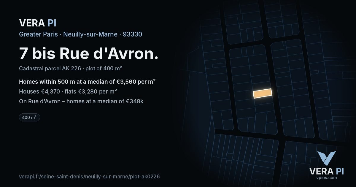 7 bis Rue d'Avron, Neuilly-sur-Marne at night – the plot lit, the parcels around coloured by the prices near them
