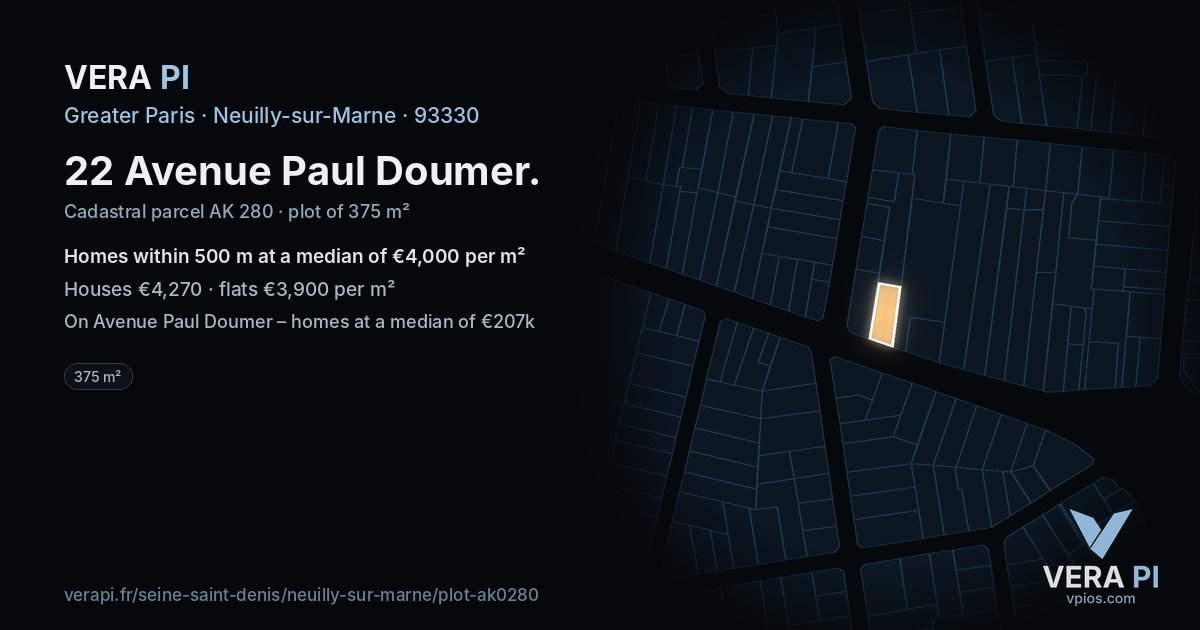 22 Avenue Paul Doumer, Neuilly-sur-Marne at night – the plot lit, the parcels around coloured by the prices near them