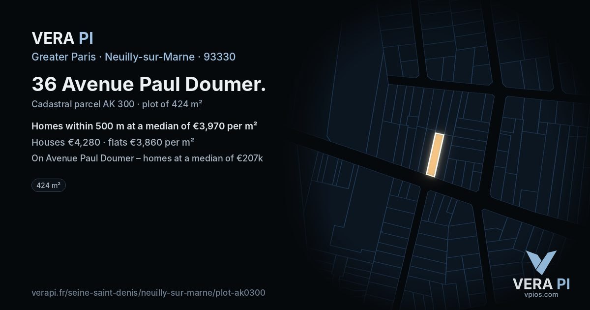 36 Avenue Paul Doumer, Neuilly-sur-Marne at night – the plot lit, the parcels around coloured by the prices near them