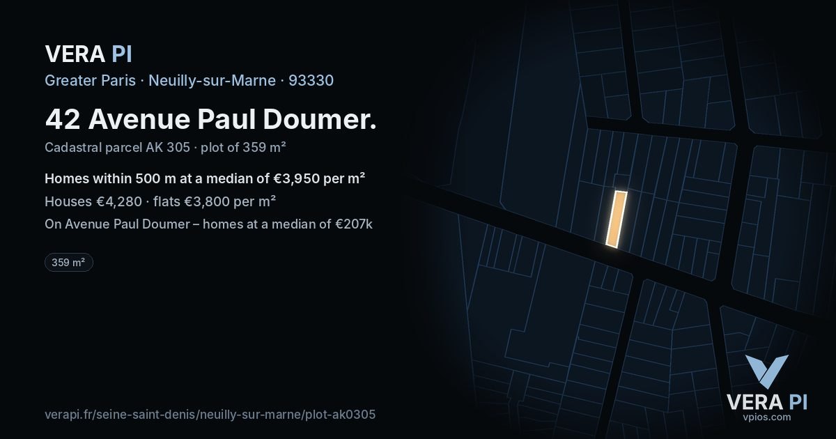 42 Avenue Paul Doumer, Neuilly-sur-Marne at night – the plot lit, the parcels around coloured by the prices near them