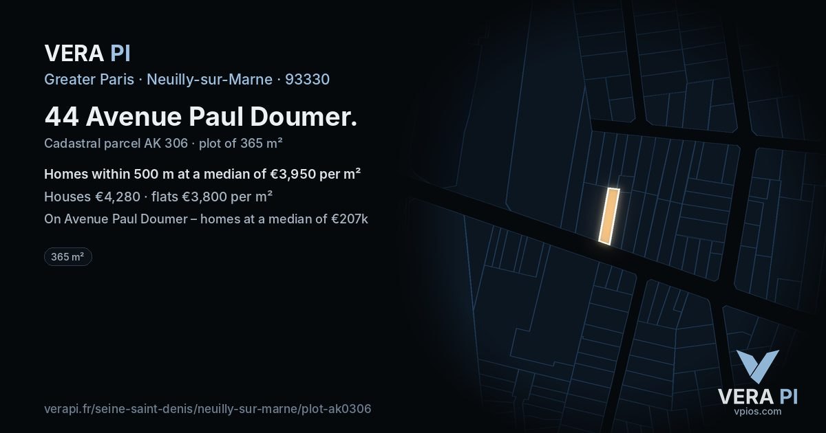 44 Avenue Paul Doumer, Neuilly-sur-Marne at night – the plot lit, the parcels around coloured by the prices near them