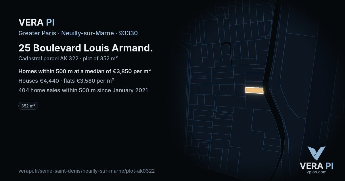 25 Boulevard Louis Armand, Neuilly-sur-Marne at night – the plot lit, the parcels around coloured by the prices near them