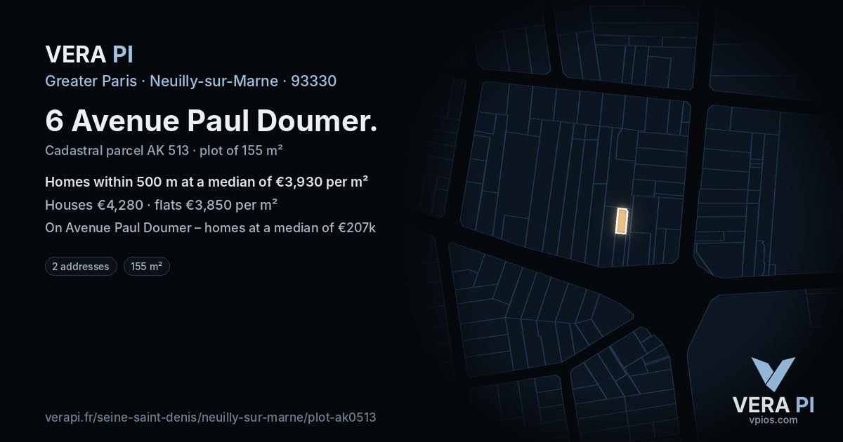 6 Avenue Paul Doumer, Neuilly-sur-Marne at night – the plot lit, the parcels around coloured by the prices near them