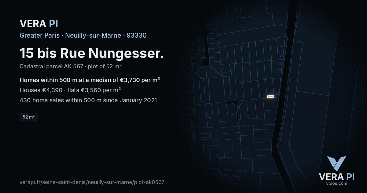 15 bis Rue Nungesser, Neuilly-sur-Marne at night – the plot lit, the parcels around coloured by the prices near them