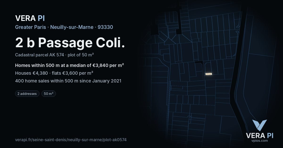 2 b Passage Coli, Neuilly-sur-Marne at night – the plot lit, the parcels around coloured by the prices near them