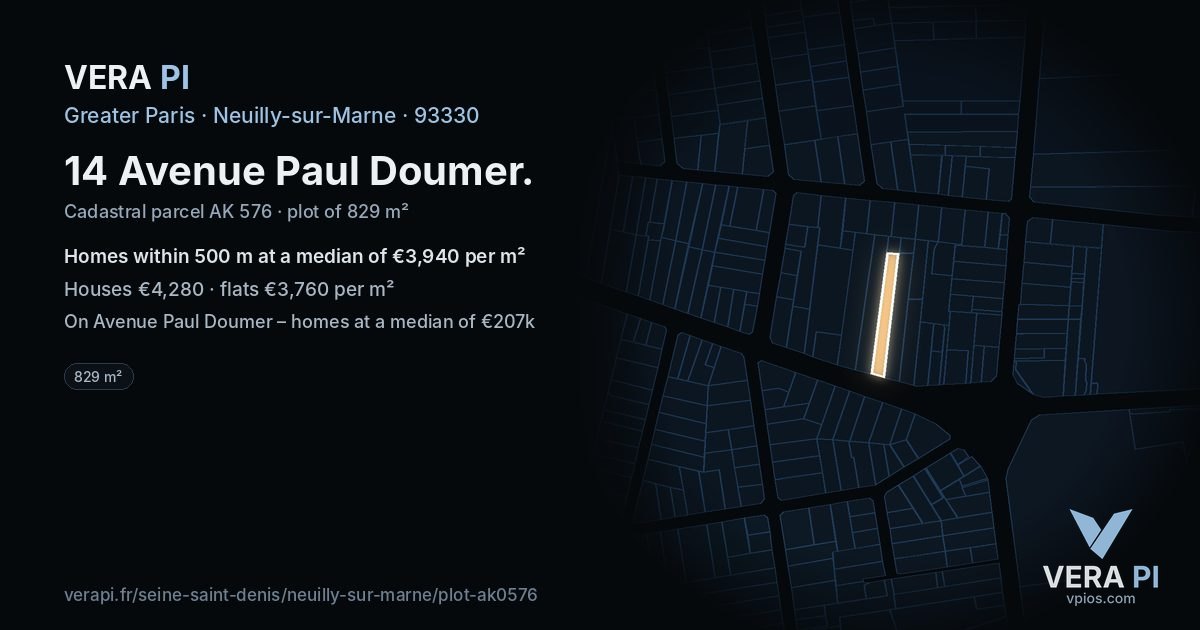 14 Avenue Paul Doumer, Neuilly-sur-Marne at night – the plot lit, the parcels around coloured by the prices near them