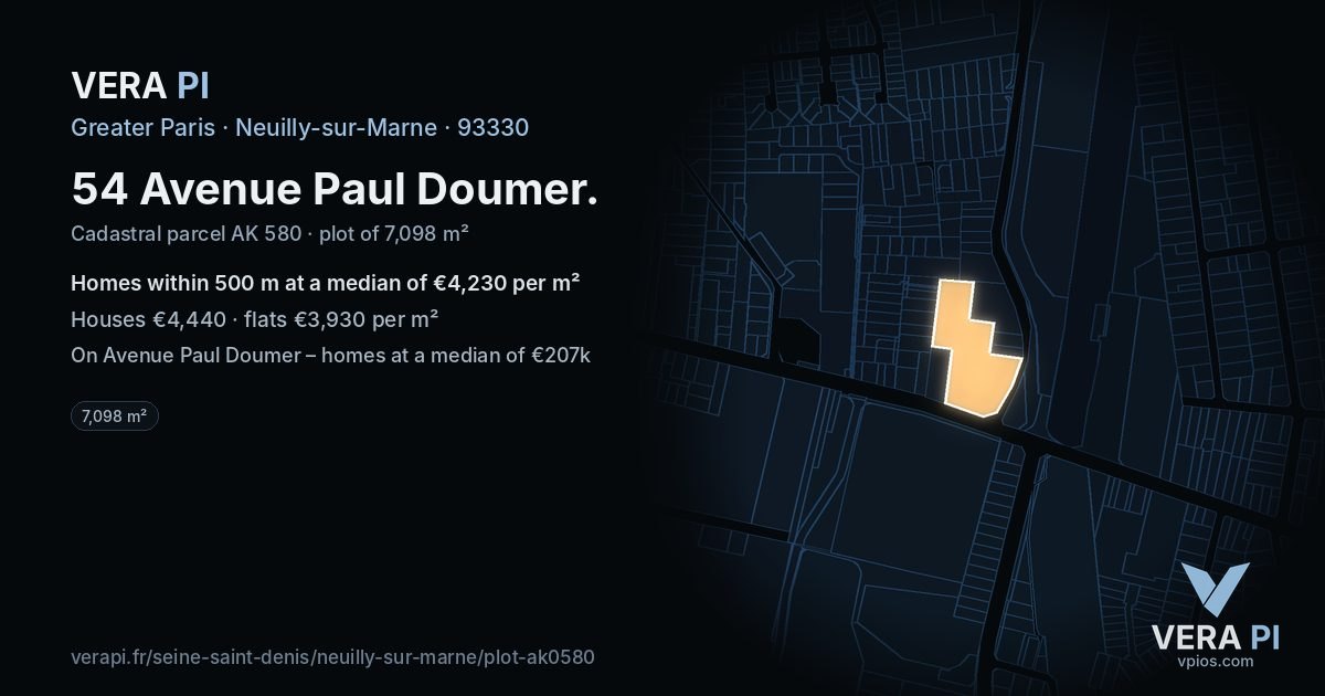 54 Avenue Paul Doumer, Neuilly-sur-Marne at night – the plot lit, the parcels around coloured by the prices near them