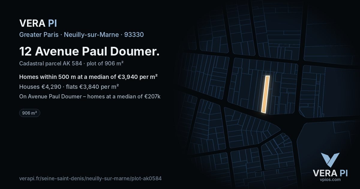 12 Avenue Paul Doumer, Neuilly-sur-Marne at night – the plot lit, the parcels around coloured by the prices near them