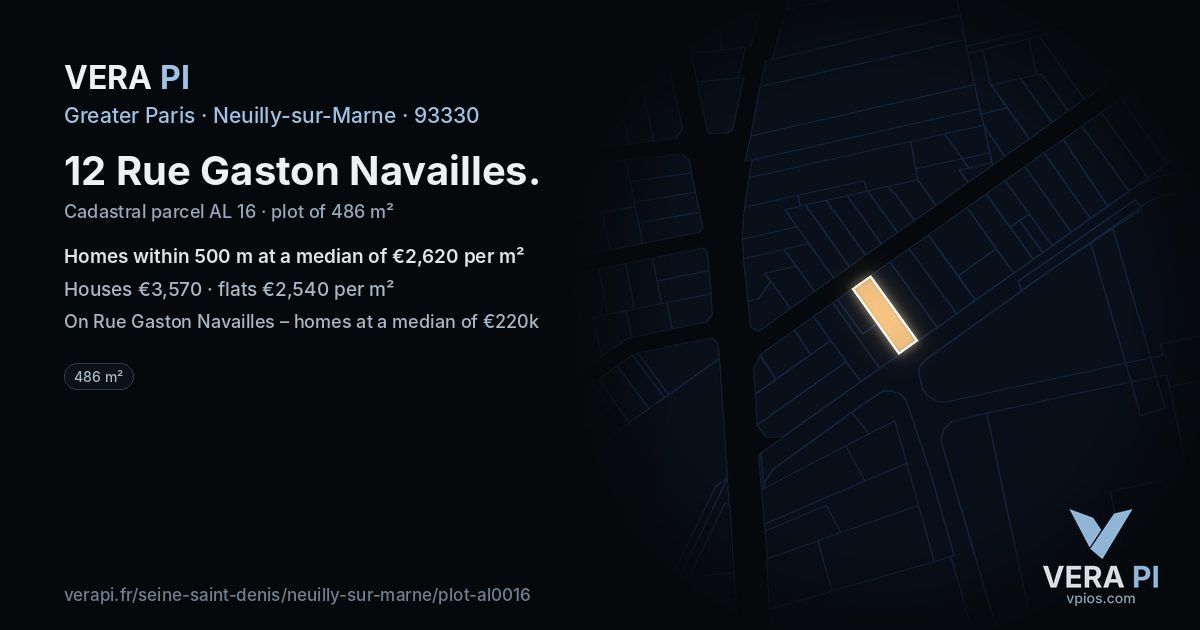 12 Rue Gaston Navailles, Neuilly-sur-Marne at night – the plot lit, the parcels around coloured by the prices near them