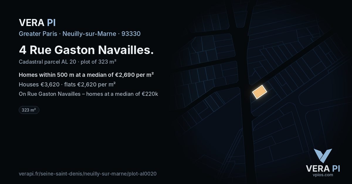 4 Rue Gaston Navailles, Neuilly-sur-Marne at night – the plot lit, the parcels around coloured by the prices near them