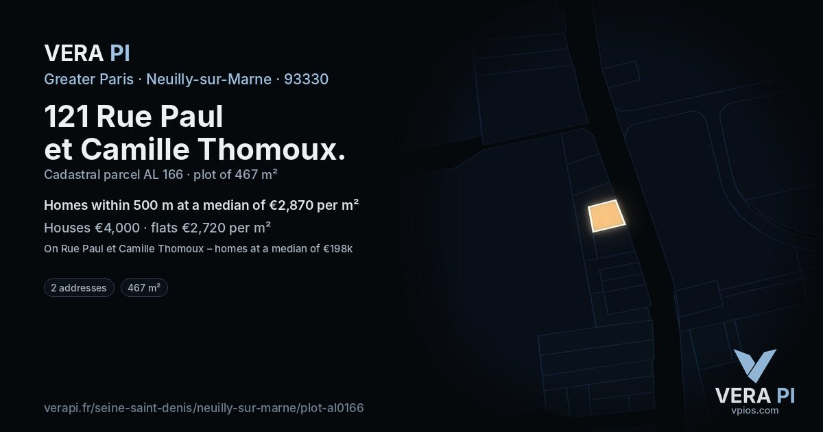121 Rue Paul et Camille Thomoux, Neuilly-sur-Marne at night – the plot lit, the parcels around coloured by the prices near them