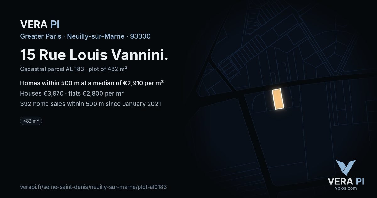 15 Rue Louis Vannini, Neuilly-sur-Marne at night – the plot lit, the parcels around coloured by the prices near them