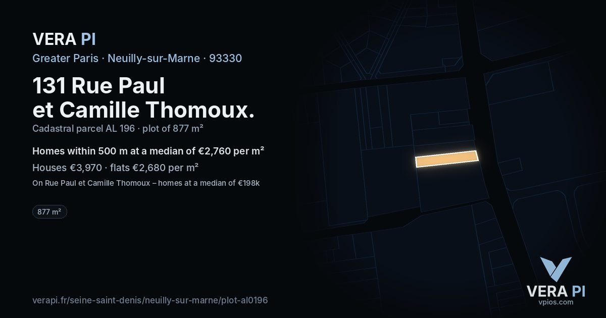 131 Rue Paul et Camille Thomoux, Neuilly-sur-Marne at night – the plot lit, the parcels around coloured by the prices near them
