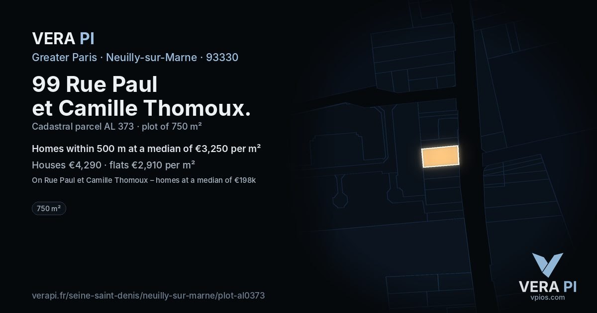 99 Rue Paul et Camille Thomoux, Neuilly-sur-Marne at night – the plot lit, the parcels around coloured by the prices near them