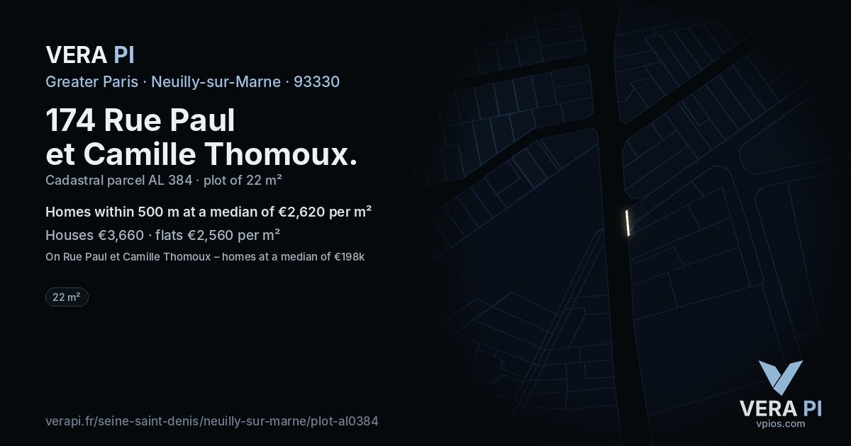 174 Rue Paul et Camille Thomoux, Neuilly-sur-Marne at night – the plot lit, the parcels around coloured by the prices near them