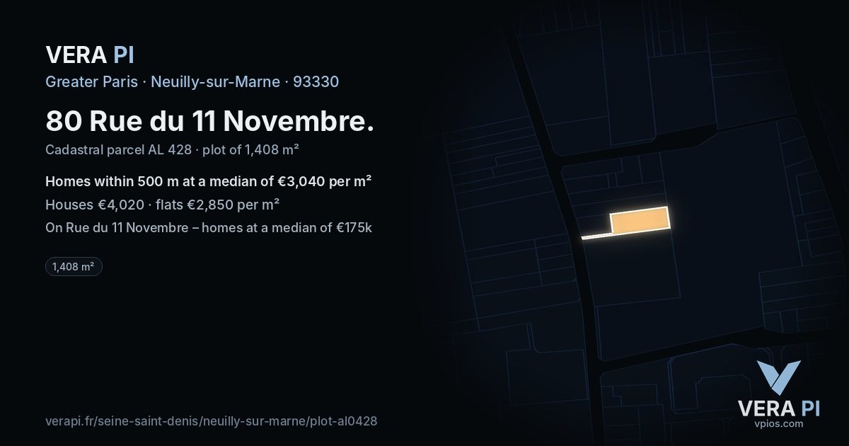 80 Rue du 11 Novembre, Neuilly-sur-Marne at night – the plot lit, the parcels around coloured by the prices near them