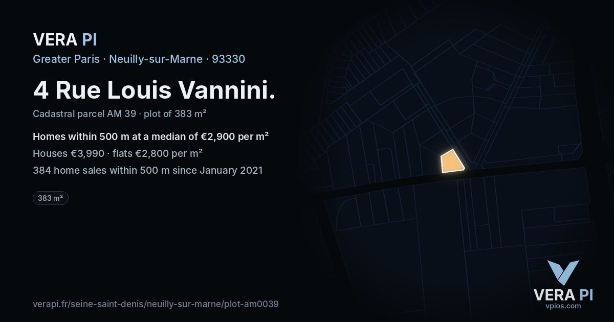 4 Rue Louis Vannini, Neuilly-sur-Marne at night – the plot lit, the parcels around coloured by the prices near them