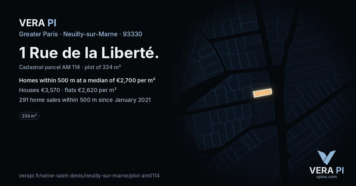 1 Rue de la Liberté, Neuilly-sur-Marne at night – the plot lit, the parcels around coloured by the prices near them