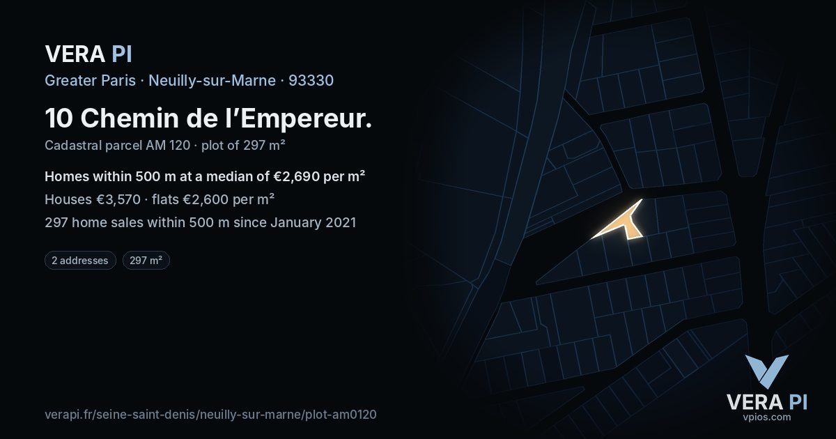 10 Chemin de l’Empereur, Neuilly-sur-Marne at night – the plot lit, the parcels around coloured by the prices near them
