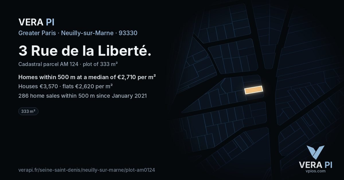 3 Rue de la Liberté, Neuilly-sur-Marne at night – the plot lit, the parcels around coloured by the prices near them