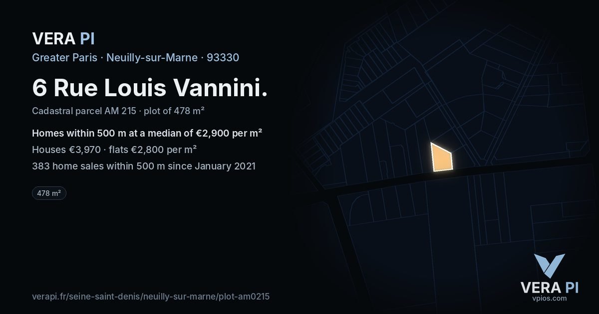 6 Rue Louis Vannini, Neuilly-sur-Marne at night – the plot lit, the parcels around coloured by the prices near them