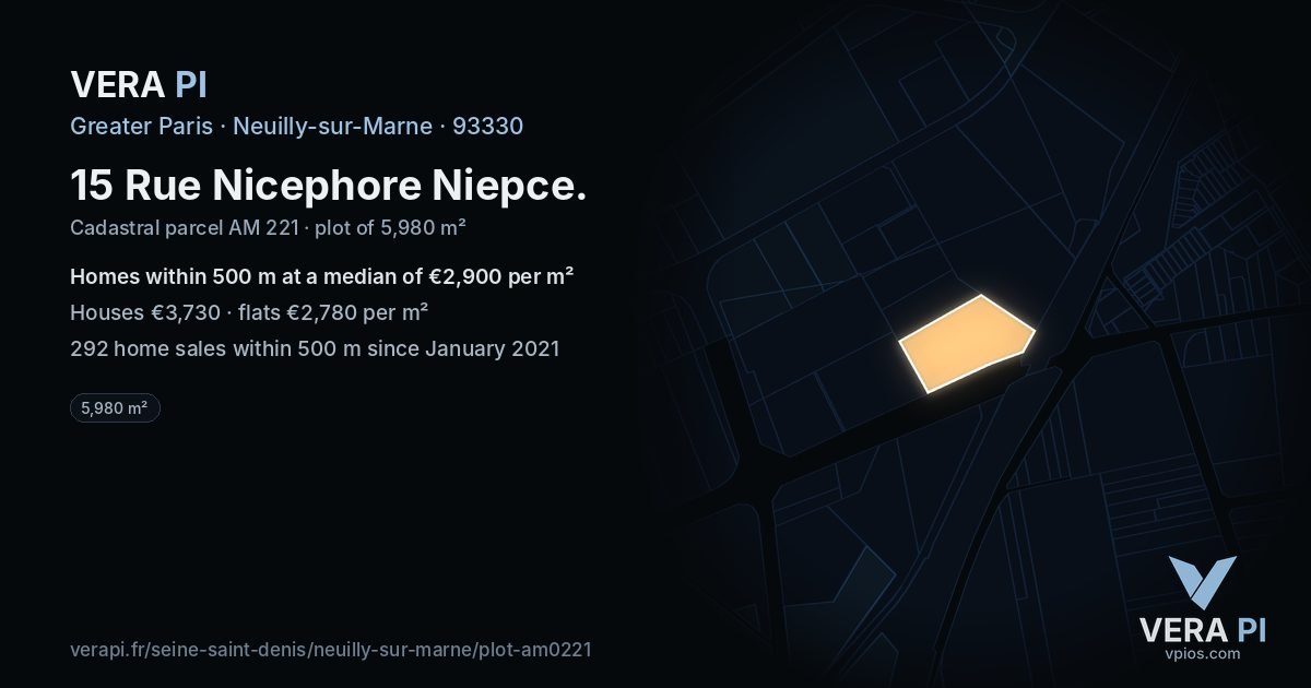 15 Rue Nicephore Niepce, Neuilly-sur-Marne at night – the plot lit, the parcels around coloured by the prices near them