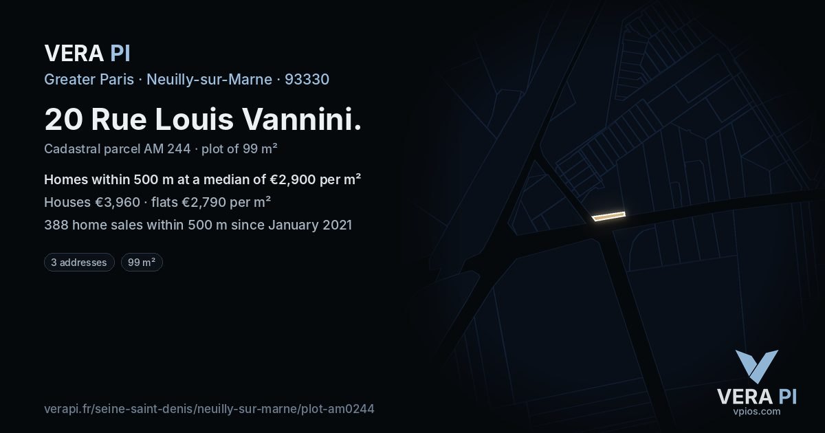20 Rue Louis Vannini, Neuilly-sur-Marne at night – the plot lit, the parcels around coloured by the prices near them