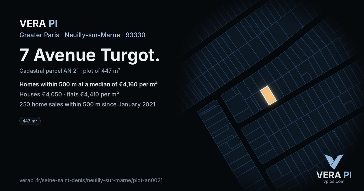 7 Avenue Turgot, Neuilly-sur-Marne at night – the plot lit, the parcels around coloured by the prices near them