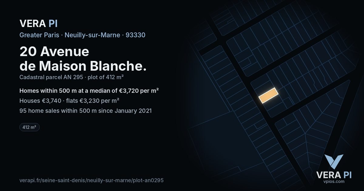 20 Avenue de Maison Blanche, Neuilly-sur-Marne at night – the plot lit, the parcels around coloured by the prices near them