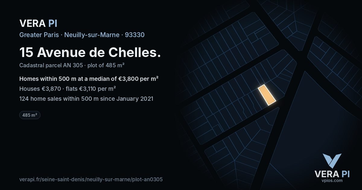 15 Avenue de Chelles, Neuilly-sur-Marne at night – the plot lit, the parcels around coloured by the prices near them