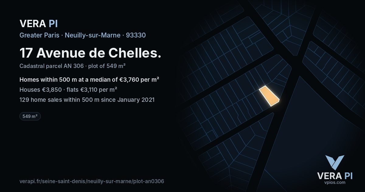17 Avenue de Chelles, Neuilly-sur-Marne at night – the plot lit, the parcels around coloured by the prices near them