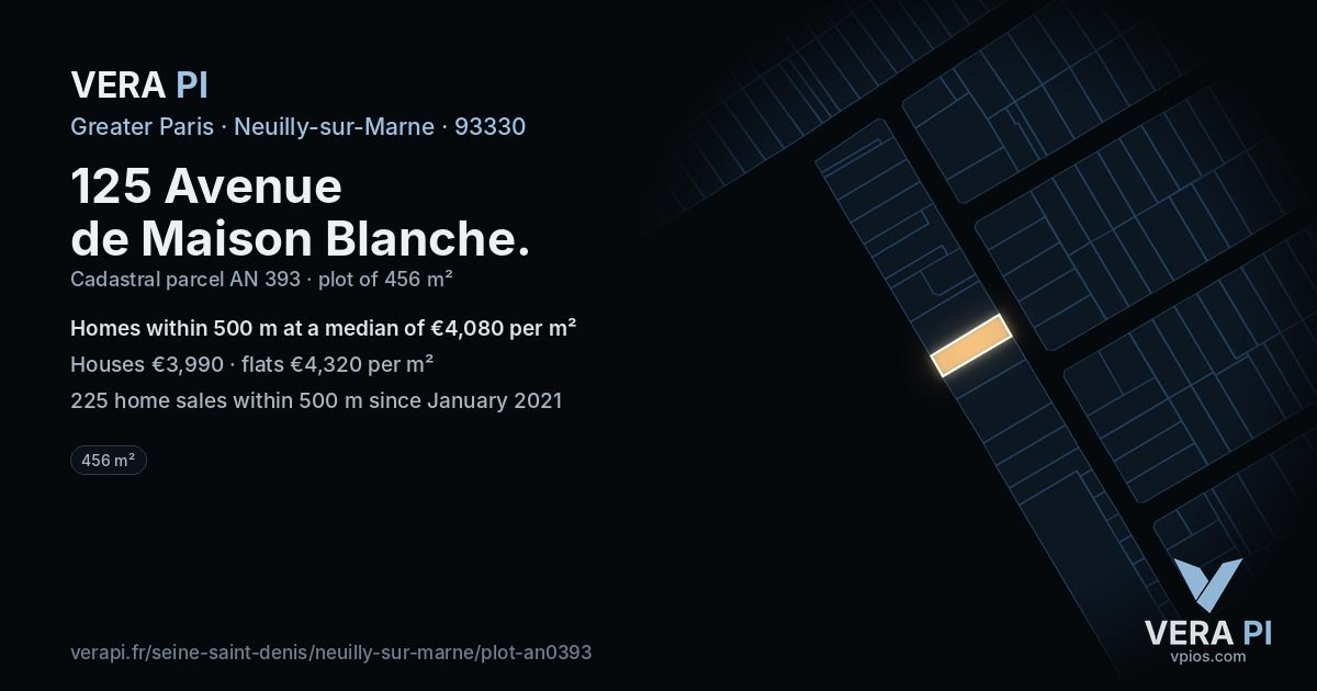 125 Avenue de Maison Blanche, Neuilly-sur-Marne at night – the plot lit, the parcels around coloured by the prices near them