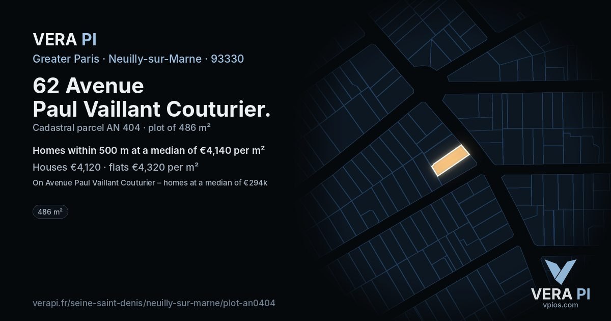 62 Avenue Paul Vaillant Couturier, Neuilly-sur-Marne at night – the plot lit, the parcels around coloured by the prices near them