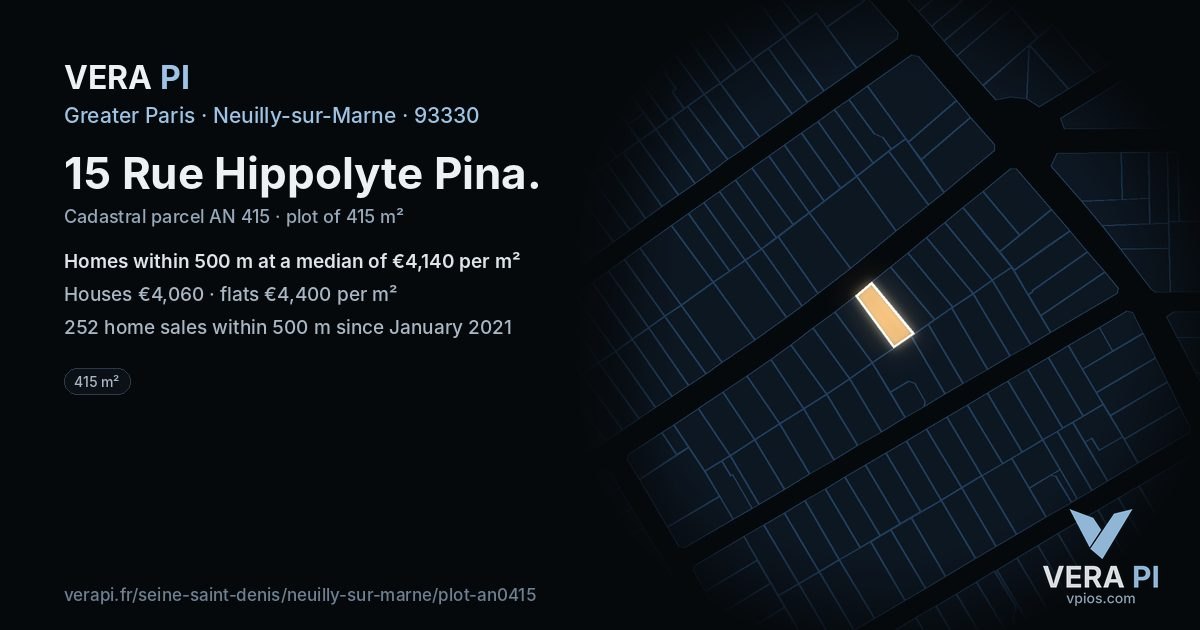 15 Rue Hippolyte Pina, Neuilly-sur-Marne at night – the plot lit, the parcels around coloured by the prices near them