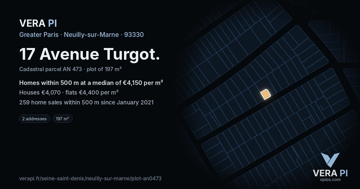 17 Avenue Turgot, Neuilly-sur-Marne at night – the plot lit, the parcels around coloured by the prices near them